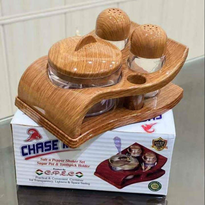 Chase me Salt and Pepper Shaker set Sugar Pot & Tooth Pick Holder Spice Pots Masalah Pots
