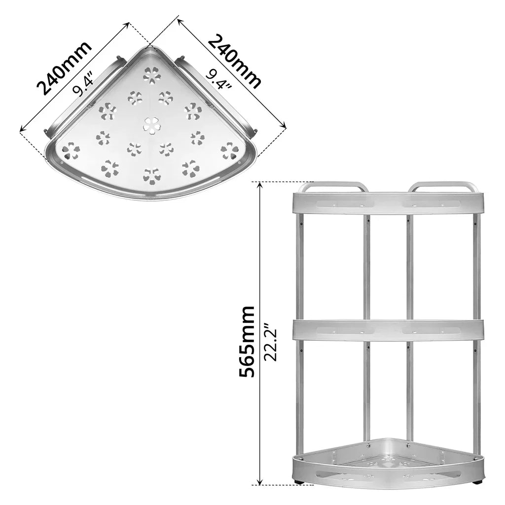 (Free Home Delivery) 3-Tier Aluminium Corner Bathroom Shelf