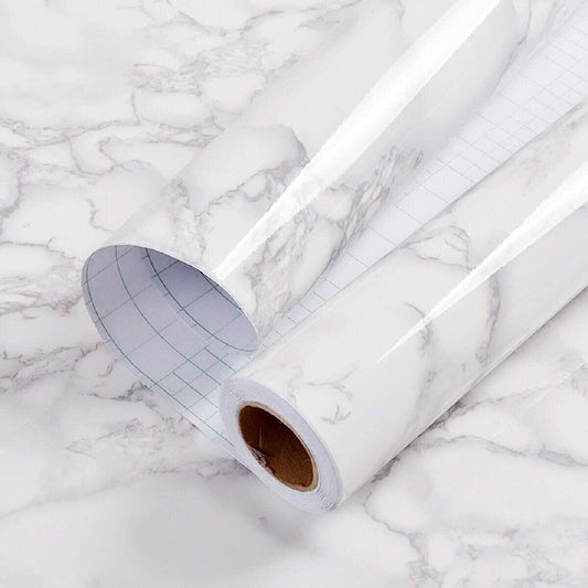 (Pack of 5) Self Adhesive White Marble Sheet for Kitchen - Waterproof Anti Oil & Heat Resistant Wallpaper Sheet (2 Feet x 6.5 feet)