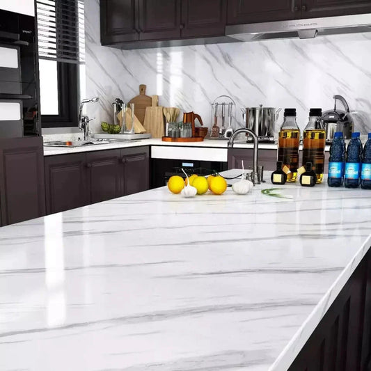 (Pack of 5) Self Adhesive White Marble Sheet for Kitchen - Waterproof Anti Oil & Heat Resistant Wallpaper Sheet (2 Feet x 6.5 feet)