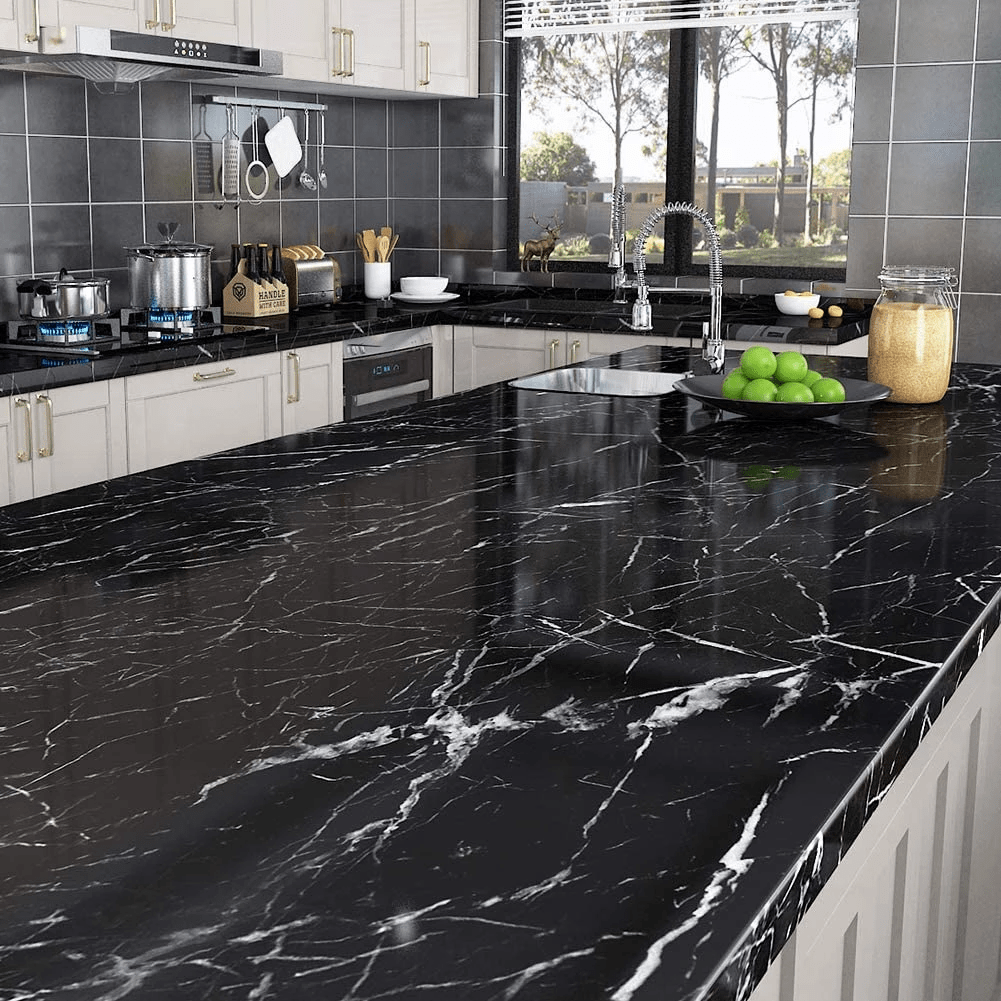 (Pack of 5) Self Adhesive Black Marble Sheet for Kitchen - Waterproof Anti Oil & Heat Resistant Wallpaper Sheet (2 Feet x 6.5 feet)